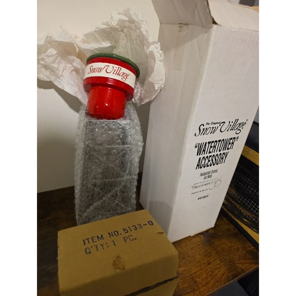 Dept. 56 Snow Village Water Tower 5133-0 Vintage Red Ceramic Metal Accessory